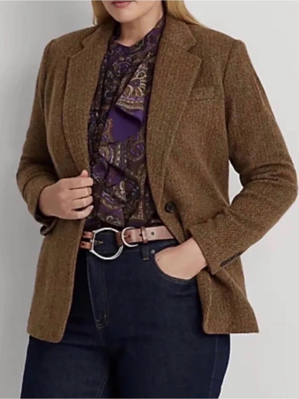 Ralph Lauren Brown Herringbone Blazer Jacket